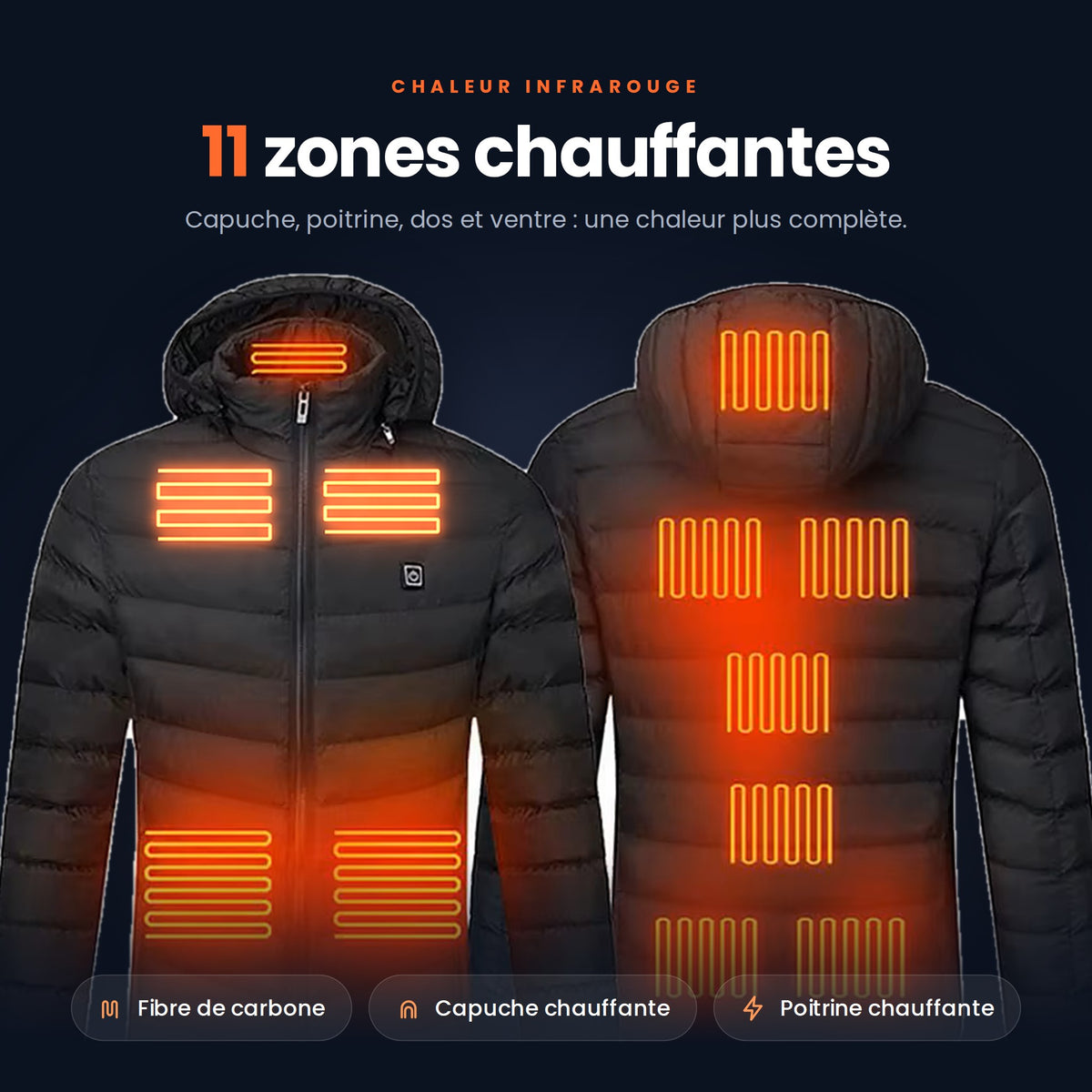 Doudoune chauffante VALNOR 11 zones : capuche, poitrine, dos et ventre