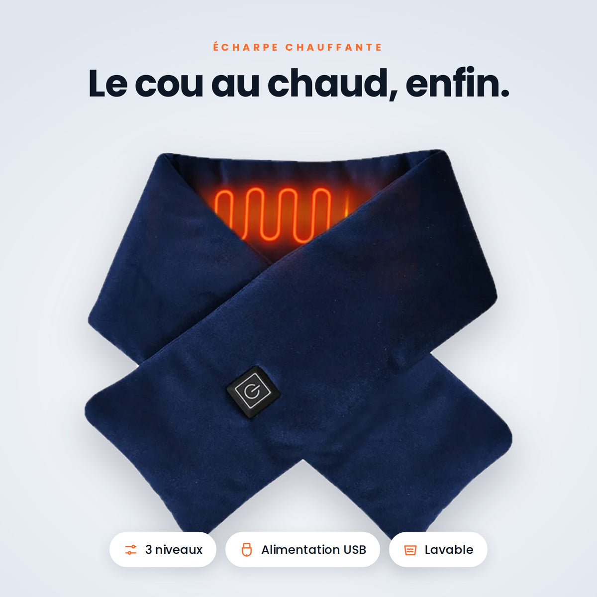 Écharpe chauffante VALNOR bleu marine avec résistance chauffante visible