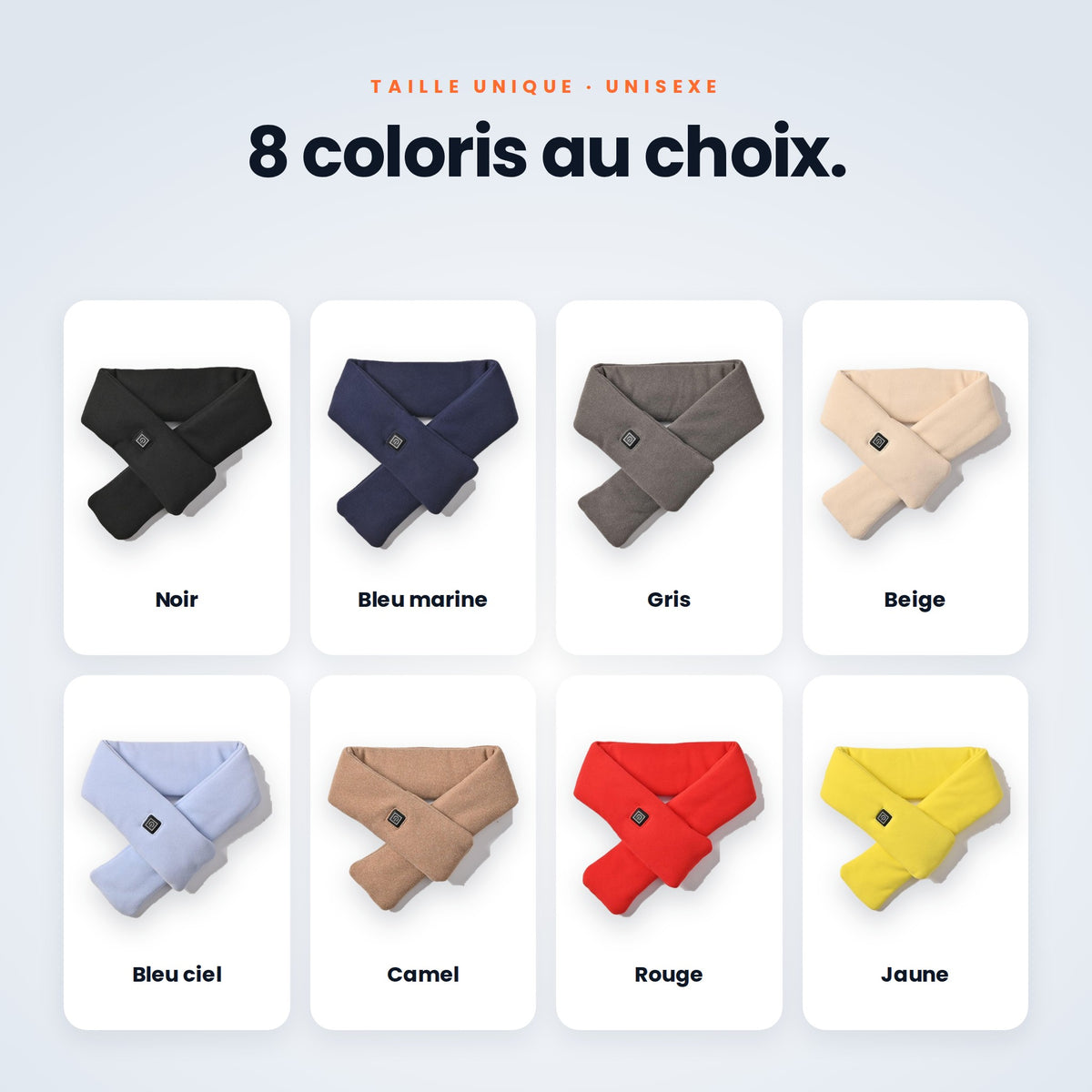 Les 8 coloris de l'écharpe chauffante