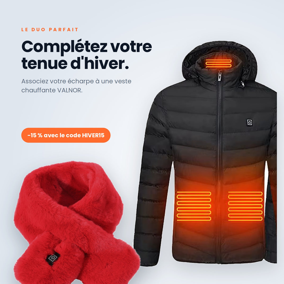 Écharpe chauffante fausse fourrure rouge avec la doudoune chauffante VALNOR