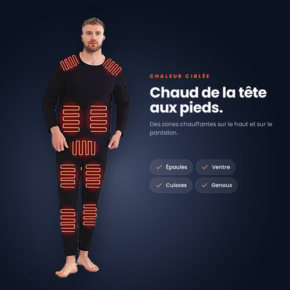 Zones chauffantes de l'ensemble : épaules, ventre, cuisses et genoux