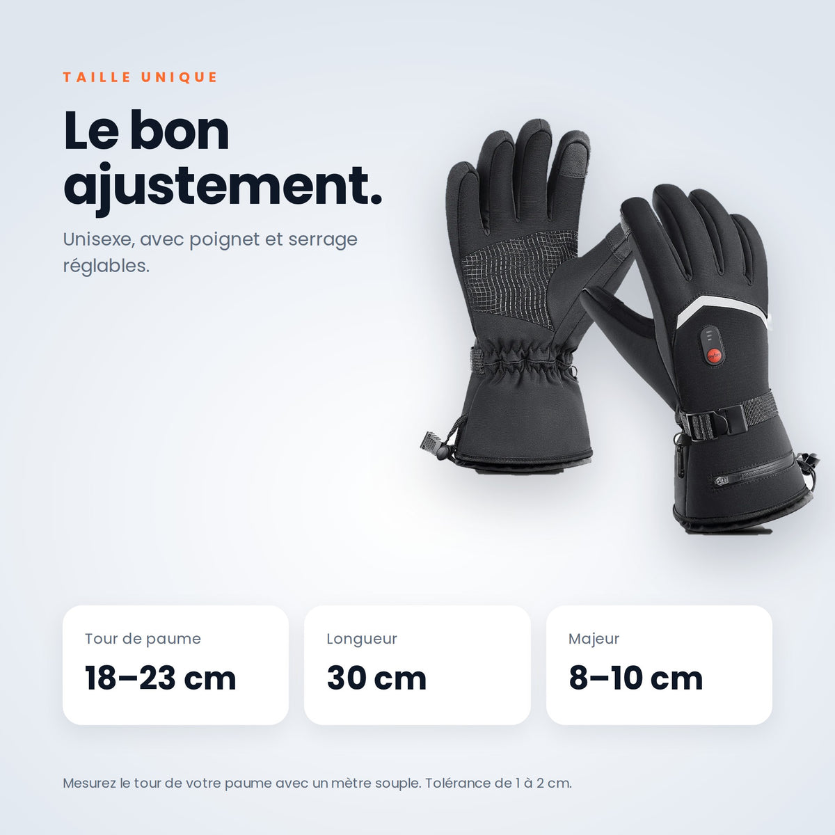 Taille unique : tour de paume 18 à 23 cm