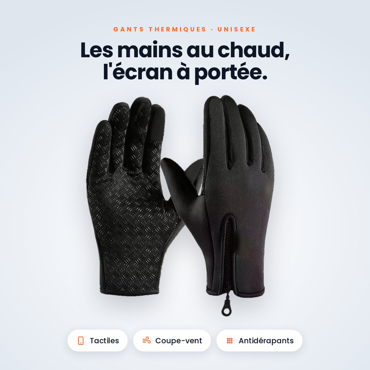 Gants thermiques tactiles VALNOR noirs, vue paume et dos