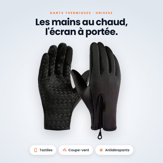 Gants thermiques tactiles VALNOR noirs, vue paume et dos